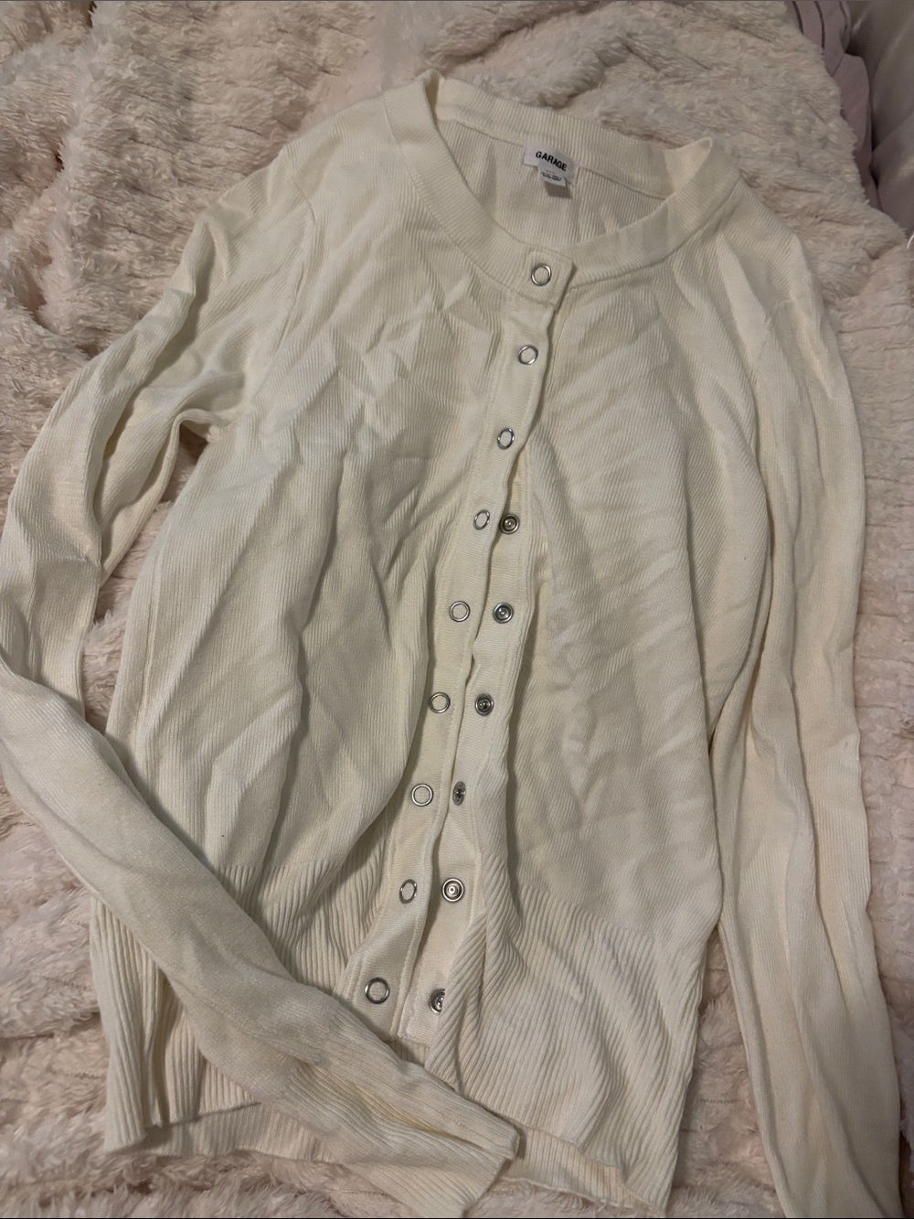 Garage Cream Button-Front Ribbed Cardigan - Picture 5 of 5